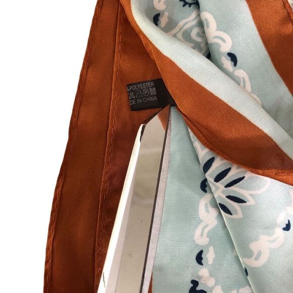 Scarf Neckerchief Paisley Print in Mint & Caramel 27” Square - Picture 4 of 6